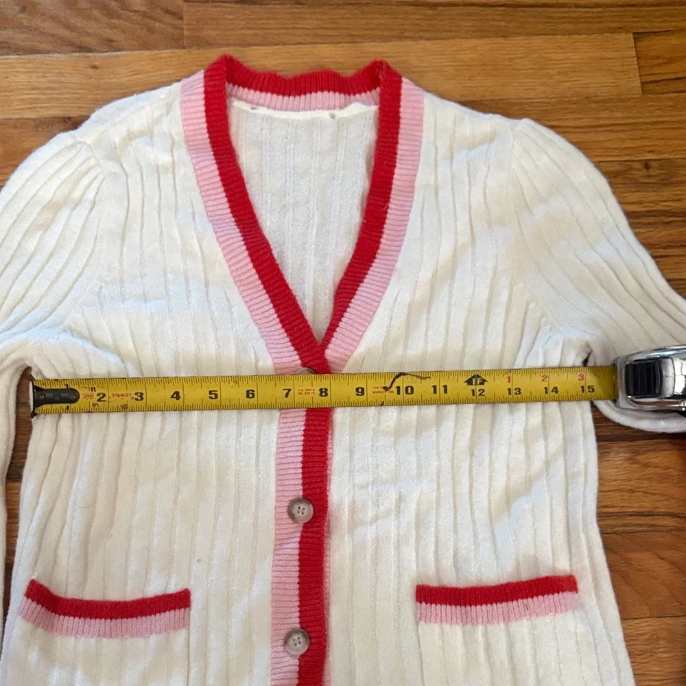 Women’s sweater| LOFT White Cardigan with Red and pink Trim💕❤️Size Small Exc! - Picture 5 of 8
